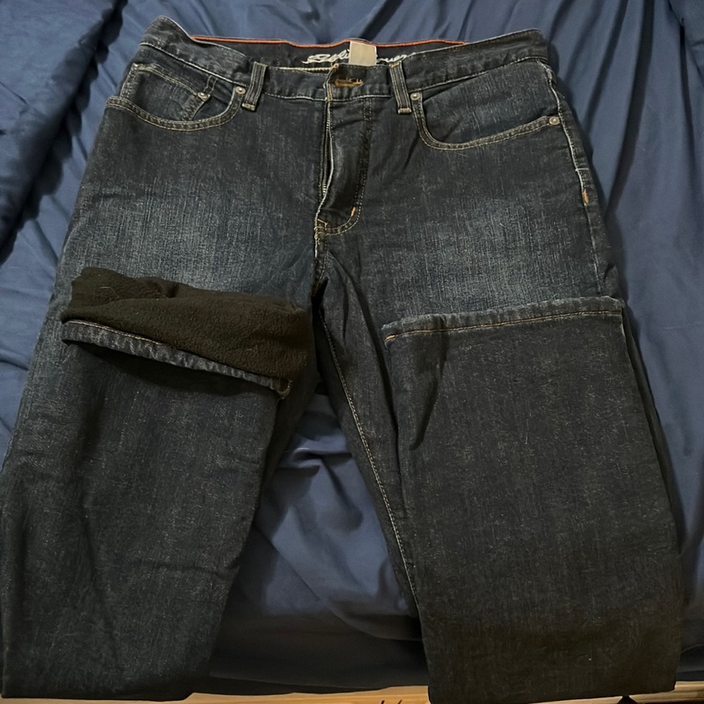 Eddie Bauer fleece lined blue jeans, 30x32